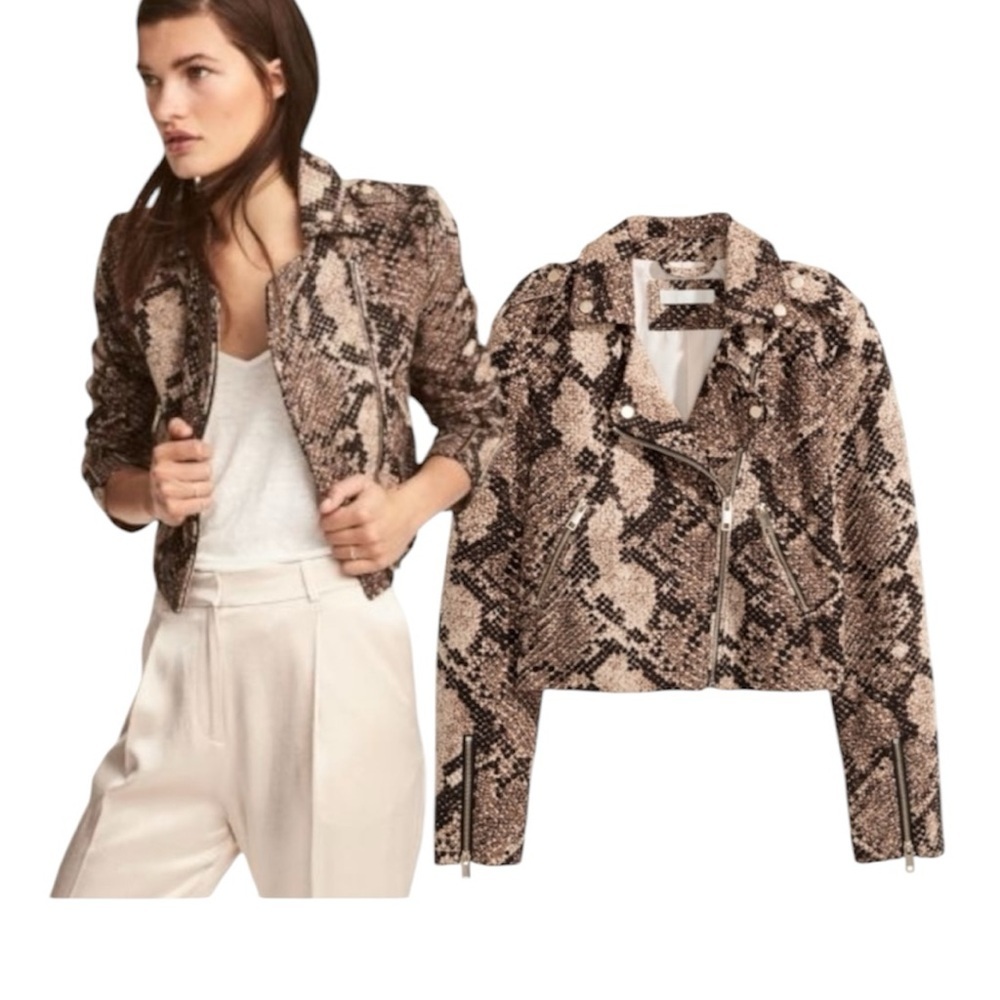 🕶️H&M Aviator Moto Women's Snake Print Jacket US4 (XS) LIKE NEW🕶️ - Picture 2 of 10